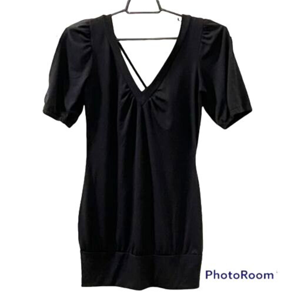 American Rag Womens Black V Neck Strappy Short Sleeve Tunic Top Size M USA